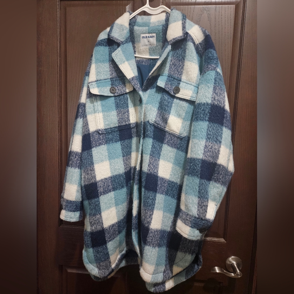 Old Navy Blue and White Plaid Jacket